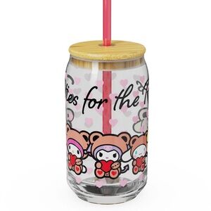 15.5oz Hello Kitty Hadley Glass Tumbler with‎ Bamboo Lid and Plastic